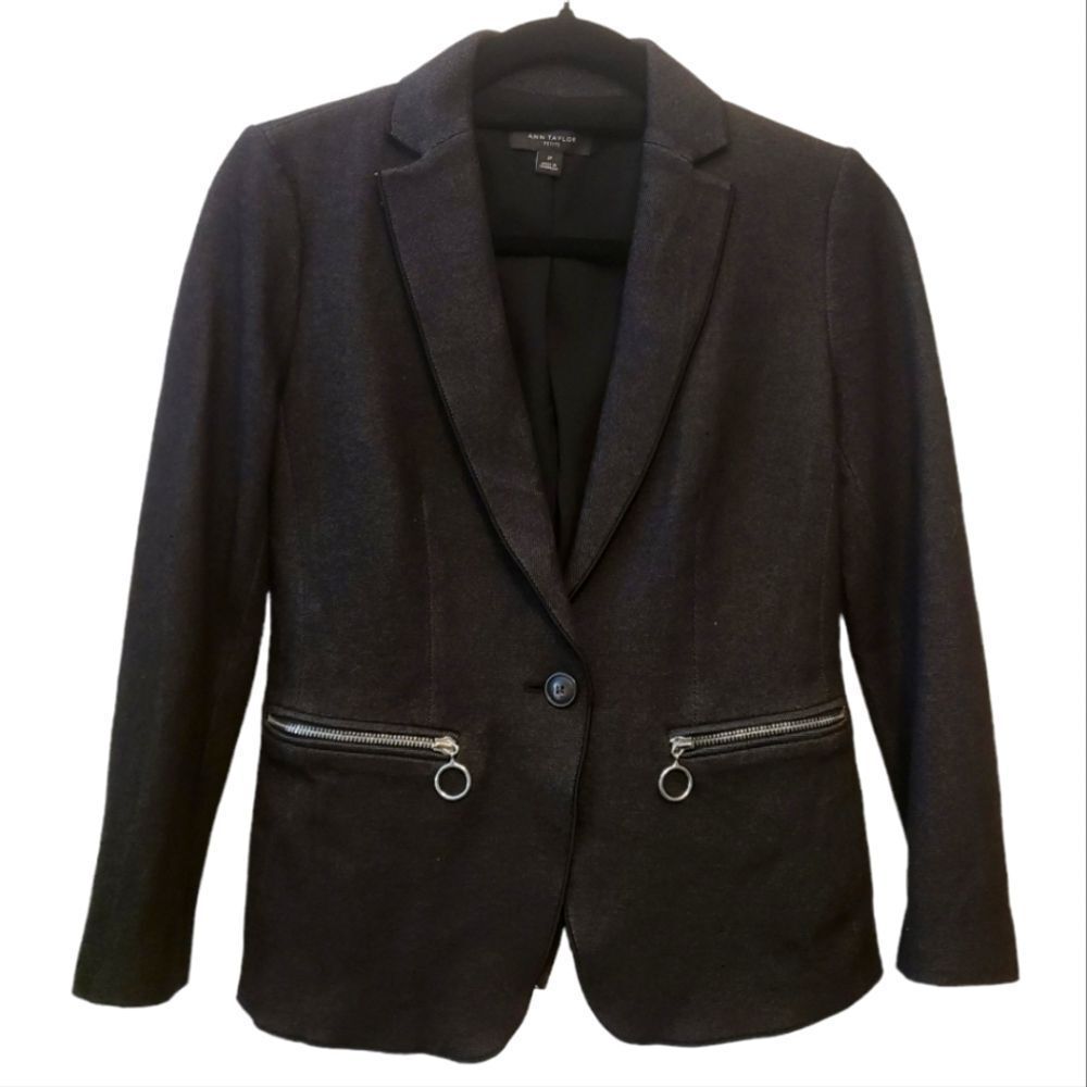 Ann Taylor Black Blazer with Zip Pocket Detail